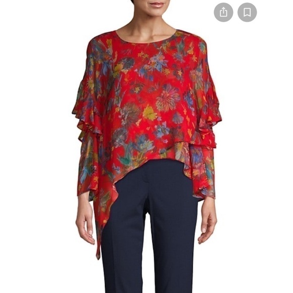 IRO Floral Ruffle Silk Asymmetrical Top sz 36 - Picture 1 of 8